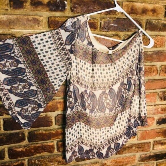 Audrey 3+1 Mixed Media One-Shoulder Blouse Women's Size Small - Picture 12 of 12